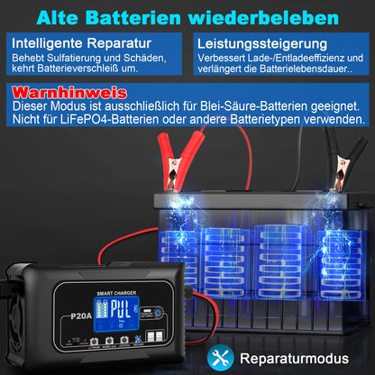 HTRC P20A Autobatterie Ladegerät 12V/24V für LiFePO4 & Blei-Säure