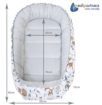 Medi Partners Babynest Set 5-teilig – Reh mit Grauem Minky