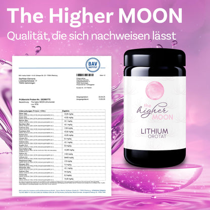 The higher MOON Lithium Pulver Li-Orotat Labor - 100g Violettglas