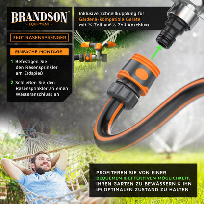 Brandson 4x Rasensprinkler 3-Fach – 360° Rasensprenger mit Erdspiess