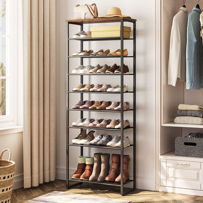 HOOBRO EBF601XJ01 Schuhregal 10-Ebenen schmal - Vintagebraun-Schwarz