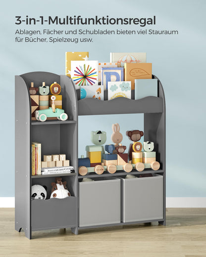 SONGMICS GKR042G01 Kinder Bücherregal - taubengrau mit 2 Boxen