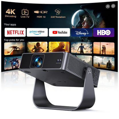 PUTRIMS S36 Mini Beamer Full HD 1080p mit WiFi 6 und Bluetooth, kompakter Smart-Projektor mit 330° drehbarem Ständer