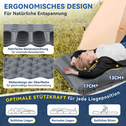HIKENTURE Camping Isomatte aufblasbar 13 cm mit Kissen und Fusspumpe