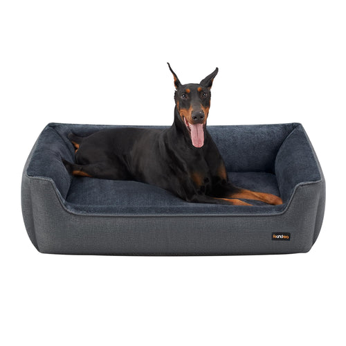 Feandrea Hundebett XXL, Leinenoptik, waschbarer Bezug, dunkelgrau
