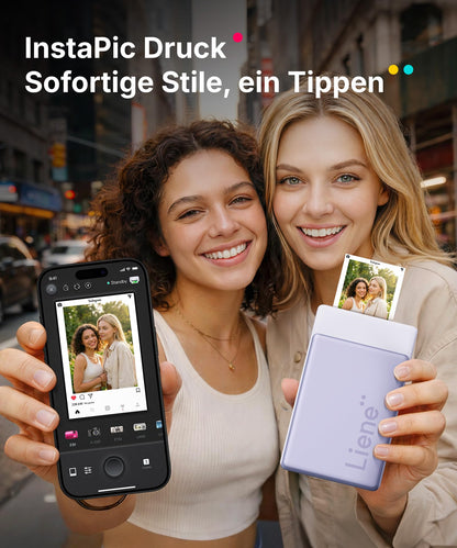 Liene Pearl N200 Pro Mini Fotodrucker Bluetooth mit 50 Fotos, Lila