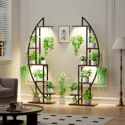 BACEKOLL 6 Ebenen Blumenständer mit Wachstumslichtern Schwarz 2er-Set