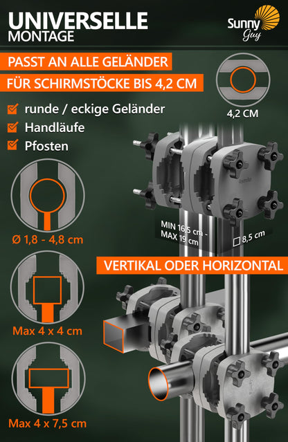 4smile SunnyShade Balkon-Sonnenschirm 3-in-1 Set Anthrazit UPF 50+