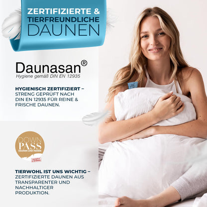 Glückstoff® Daunenkissen 3-Kammer 40x80 cm – Daunen & Federn Kopfkissen