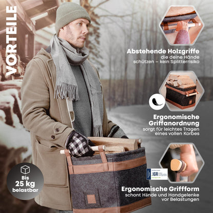 OAKAGE Holzkorb für Kaminholz Filz – Gross Dunkelgrau