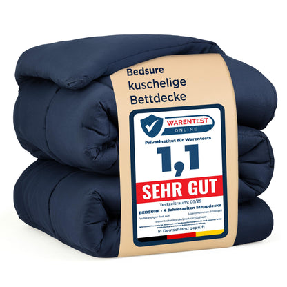 Bedsure Bettdecke 155x220 cm Ganzjahresdecke Steppdecke Blau mit Kastensteppung