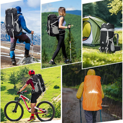 IGOLUMON Wanderrucksack 60L Trekkingrucksack mit Regenhülle, schwarz