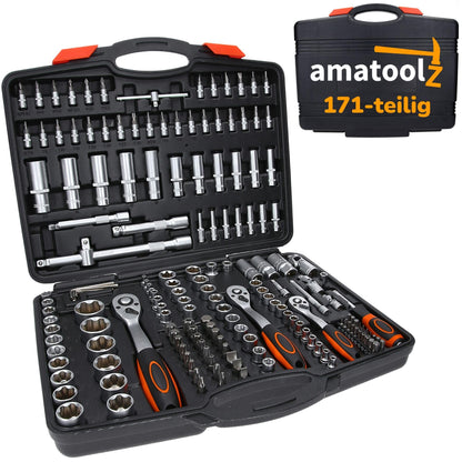 AmatoolZ Ratschenkoffer 171-teilig mit Steckschlüsseln und Bits