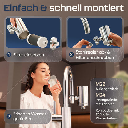 VILTARO Wasserfilter Wasserhahn mit Aktivkohle, Edelstahl, BPA-frei