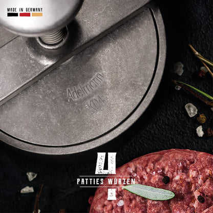 Adelmann XL Profi-Burgerpresse, Aluguss, Ø 125 mm, Patty-Auswerfer