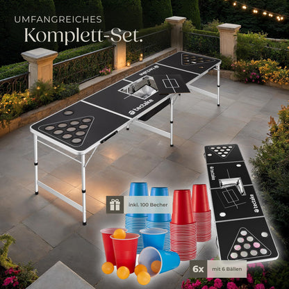 tectake Bierpong Tisch klappbar mit Eisfach, 100 Becher und 6 Bälle