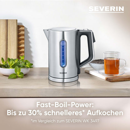 SEVERIN Wasserkocher WK 3418, 1,7 l, 3000 W, Edelstahl/schwarz