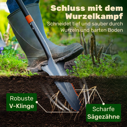 BoomDing Wurzelspaten mit Sägezahn-Handschaufel Set, Carbonstahl