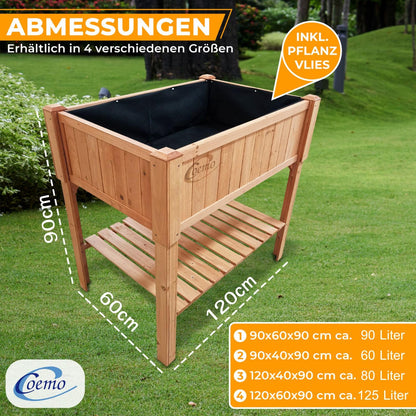 Coemo Hochbeet aus Holz 120 × 60 × 90 cm mit Ablageboden
