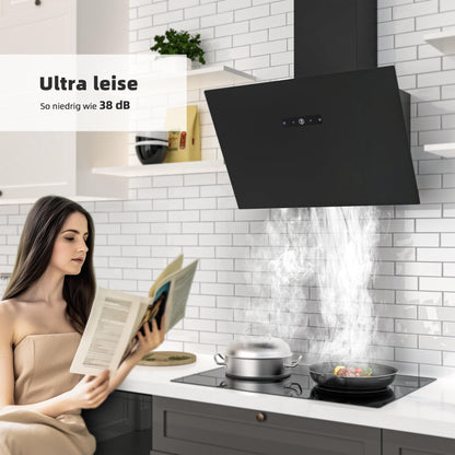 FIREGAS Kopffrei Dunstabzugshaube – 60cm Schwarz Glas Bürstenlos