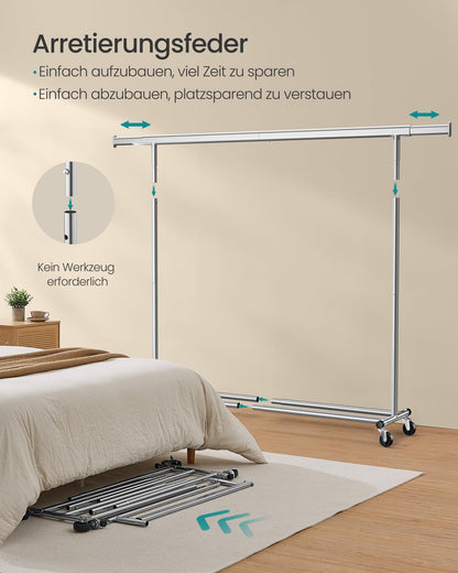 SONGMICS Kleiderständer auf Rollen Schwerlast - Silbern HSR175E01