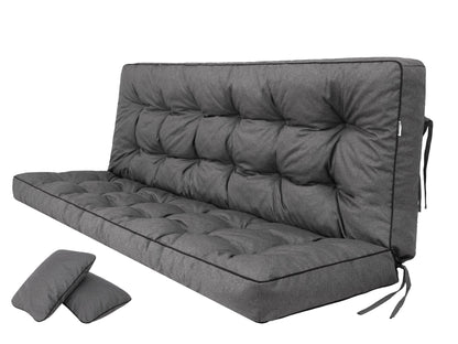 PillowPrim Pola Sitzauflage für Hollywoodschaukel 180 cm Graphit mit Rückenlehne und Bindebändern