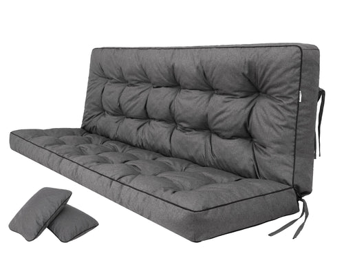PillowPrim Pola Sitzauflage für Hollywoodschaukel 180 cm Graphit mit Rückenlehne und Bindebändern