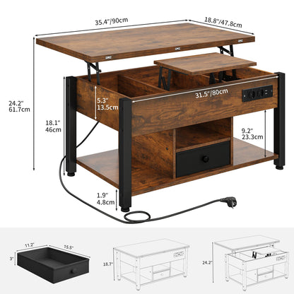 YITAHOME 4-in-1 Couchtisch höhenverstellbar - Vintage-Braun