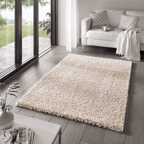 Taracarpet Venezia Shaggy Hochflor Teppich - Creme 160x230 cm. Rechteckiger, cremefarbener Hochflor-Teppich für weichen Gehkomfort.