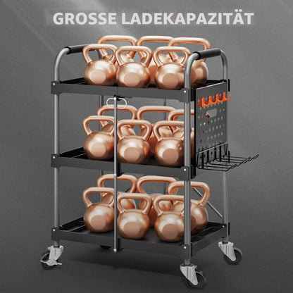 KINGRACK Servierwagen klappbar, 3 Ebenen, mit Rollen, schwarz