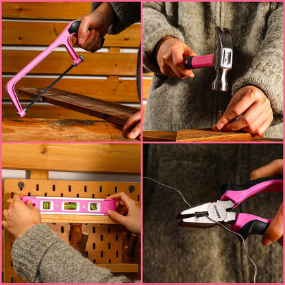 DEKO 238-teiliges Werkzeugset mit 12-V-Akku-Bohrmaschine, rosa