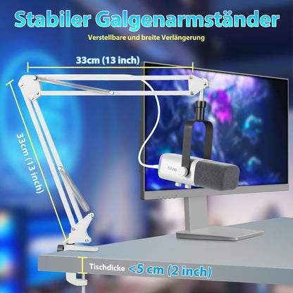 Fifine MI34 Dynamisches Streaming-Mikrofon USB/XLR mit Arm, Weiss