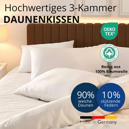 Brönning 3 Kammer Daunenkissen Kopfkissen – 40x80 90% Daune