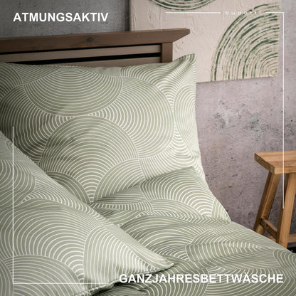 bugatti Kreise Grafisch Mako Satinbettwäsche - Grün 135x200 cm