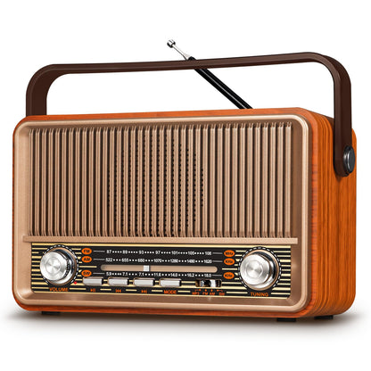 PRUNUS J-120 Retro Radio mit Bluetooth, AM/FM/SW Kofferradio mit Akku in Holzmaserung mit Tragegriff