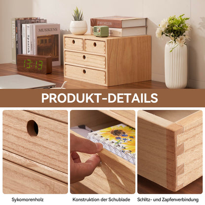 KIRIGEN Schreibtisch-Organizer aus Paulownia-Holz, 4 Schubladen