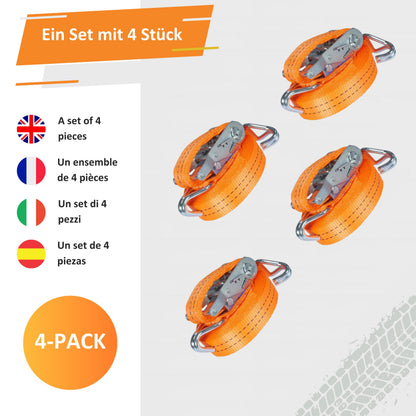 INTAKO Spanngurte mit Ratsche und Haken, 4er-Set, 6 m, 2000 kg