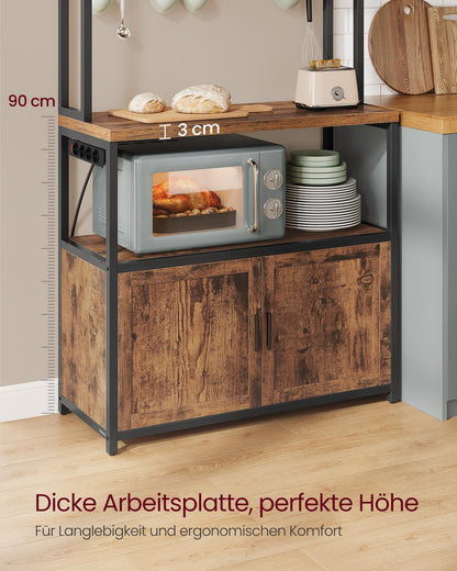 VASAGLE Küchenregal mit Steckdosen, Küchenschrank vintagebraun