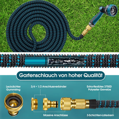 JUNEBOW Gartenschlauch 30 m flexibel mit 10-Funktionen-Sprühkopf