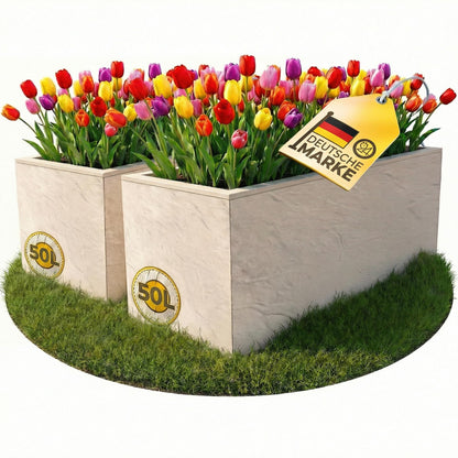 Ondis24 Pflanzkübel Vulkano 2er-Set, 50 L, Wasserspeicher, Leinen – rechteckiger Blumenkübel in Gesteinsoptik