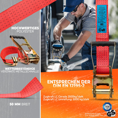 NTG Spanngurt-Set mit Ratsche, 8 m, 10-teilig, LC 5000 daN, TÜV/GS