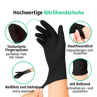 Nitrilhandschuhe Einweg Puderfrei Schwarz M - Karton