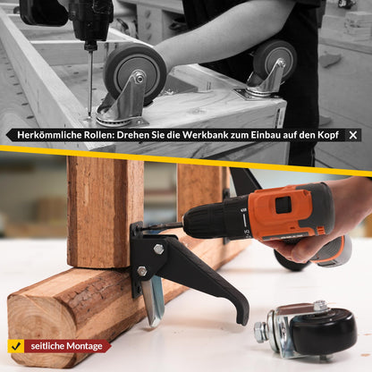 HOLKIE Absenkbare Schwerlastrollen 315 kg 4er-Set für Werkbänke