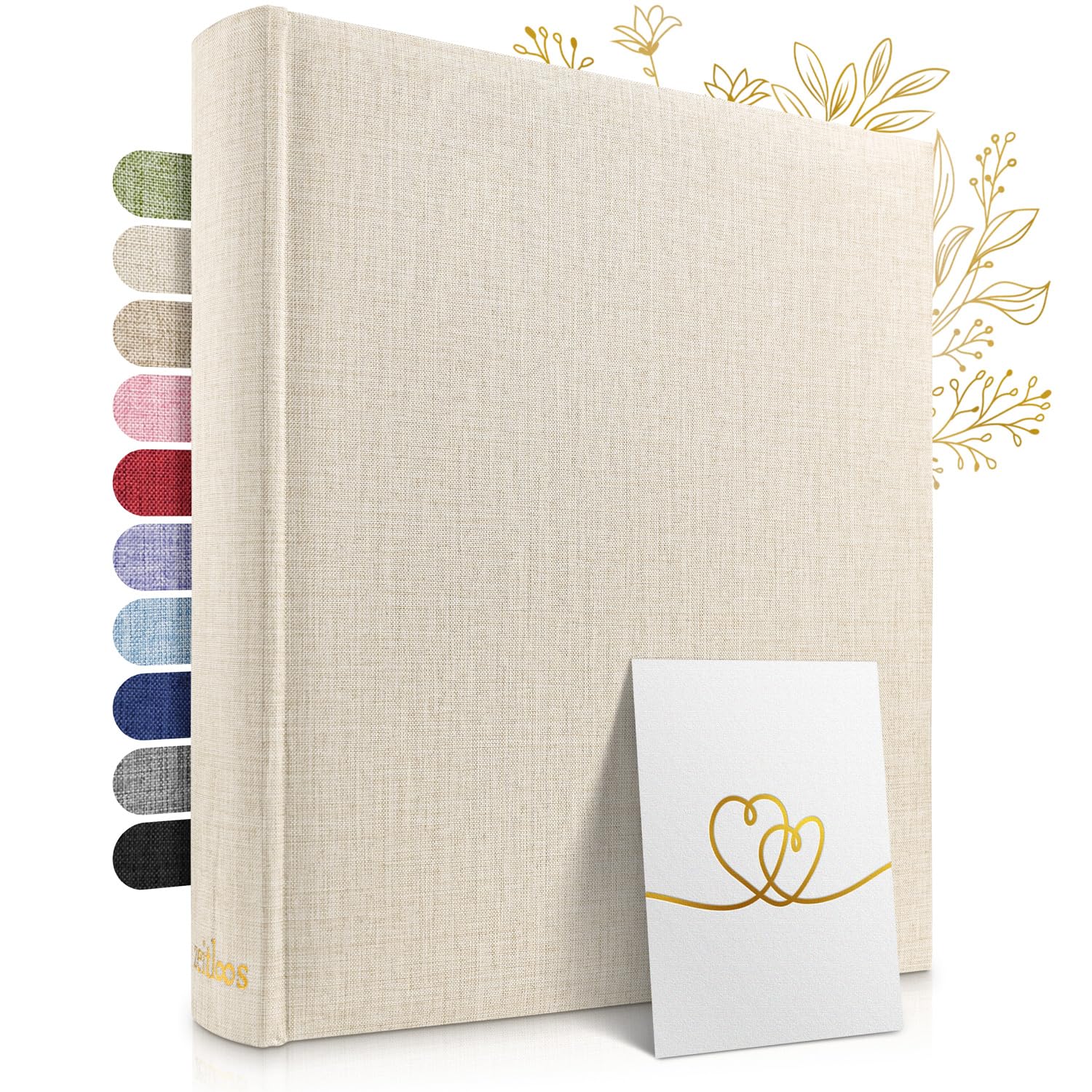 Zeitloos Fotoalbum zum Einkleben, Leinen Beige, 100 Seiten, gebundenes Album mit Pergamin-Trennblättern