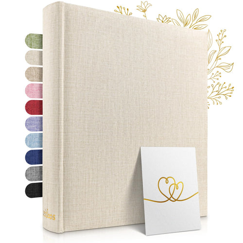 Zeitloos Fotoalbum zum Einkleben, Leinen Beige, 100 Seiten, gebundenes Album mit Pergamin-Trennblättern