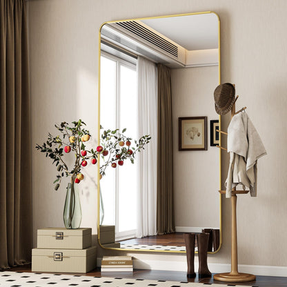 Koonmi Ganzkörperspiegel Standspiegel – Gold, 76x171cm abgerundet