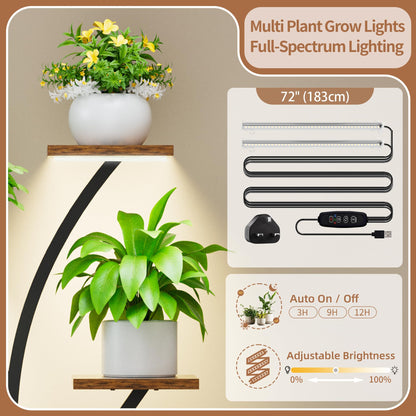 BACEKOLL Pflanzenständer mit Wachstumslicht - 8 Ebenen Blumenständer 126cm Metall Holz Pflanzenregal - Innen & Außen Blumentreppe - Dekoratives Schwarz Blumenregal für Innen Garten Balkon