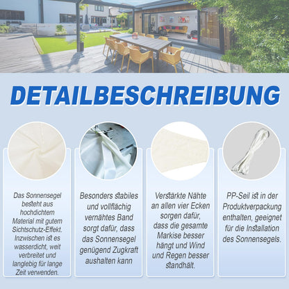 Sunnylaxx Sonnensegel 4x5 m rechteckig, wasserdicht, Creme