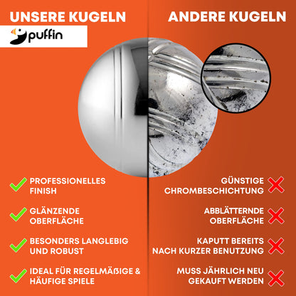 Puffin Boule Set – Petanque Spiel mit 8 Metall Kugeln