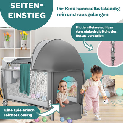 Kidiz Reisebett Baby klappbar 120x60 Grau mit Matratze